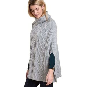 Barbour Court Cape S Gray Cable Knit Wool Alpaca Poncho Turtleneck Sweater Small